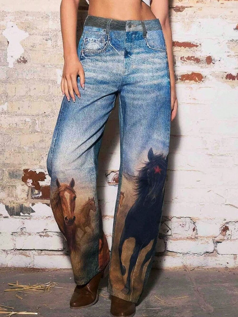 Blue Casual Women's Straight-Leg Denim Pants - Picture 5 of 7